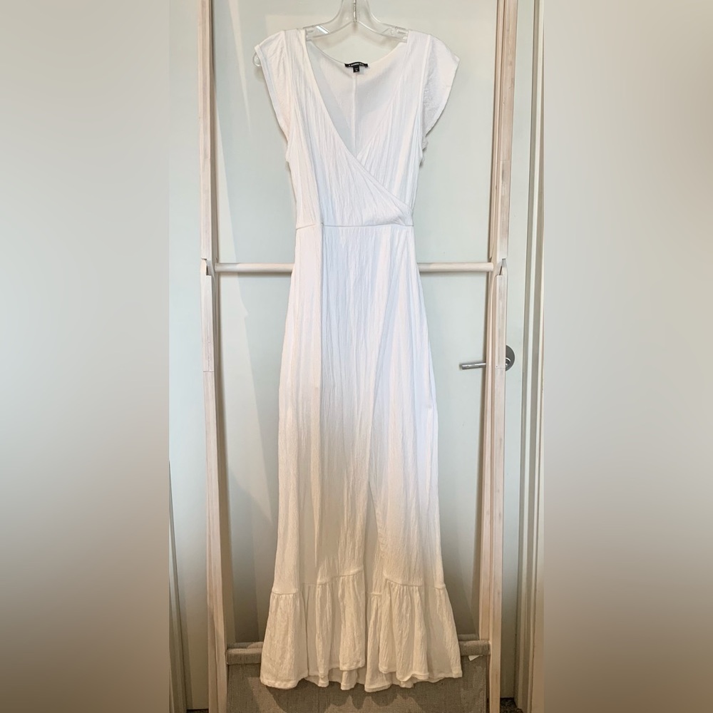 Express White Surplice Ruffle Maxi Dress